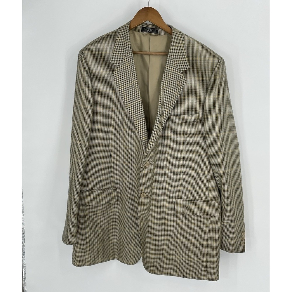 MEN OF MEASURE Big & Tall Size 46XL Wool Silk Windowpane‎ Blazer Sport Coat READ